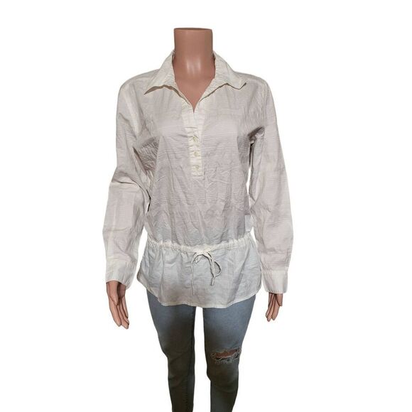 Pulp long sleeve half button tie at hip off white casual henley shirt L - Picture 1 of 5